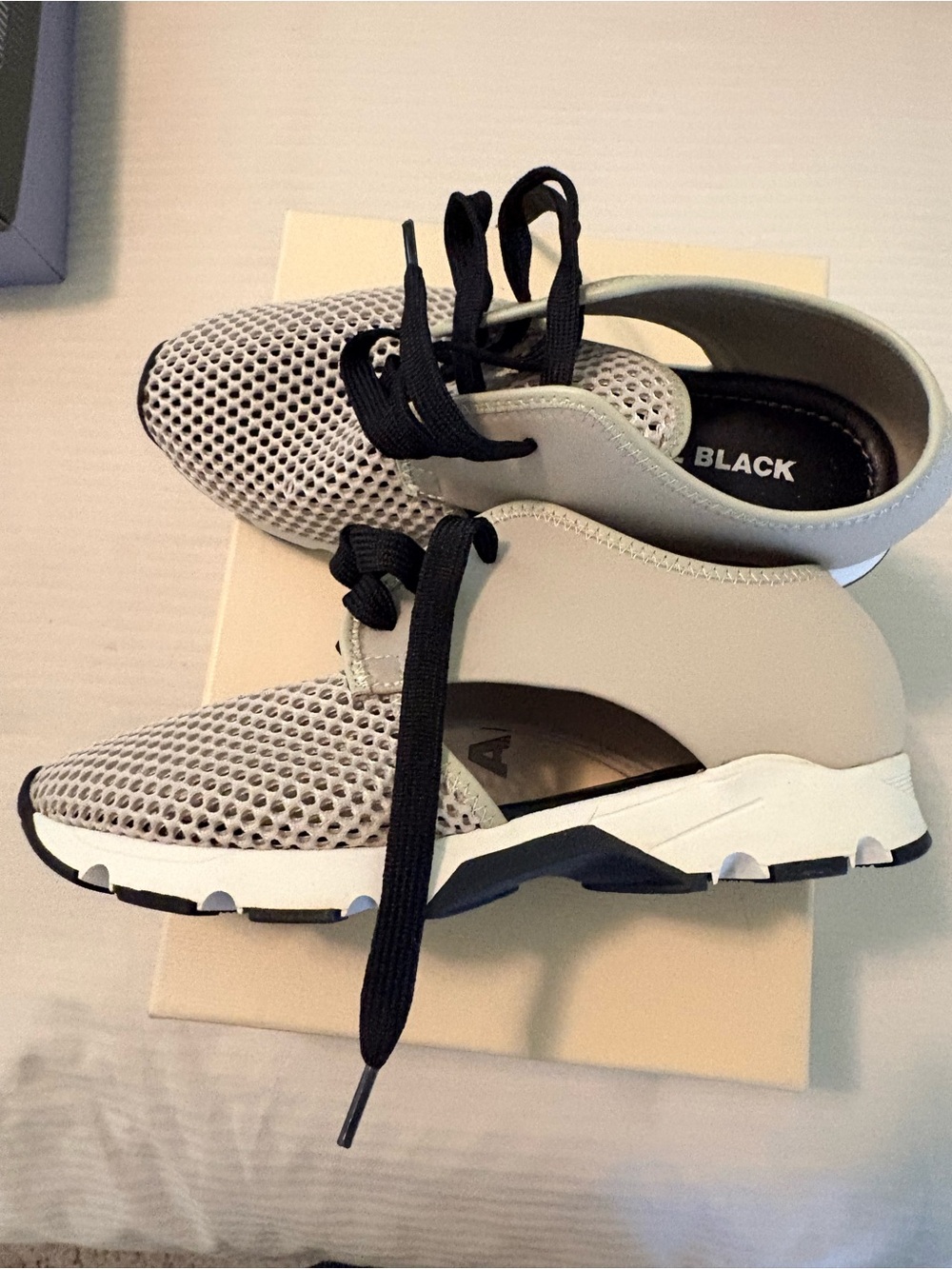 Black Brand Beige and Black Mesh Lace-Up Sneakers
